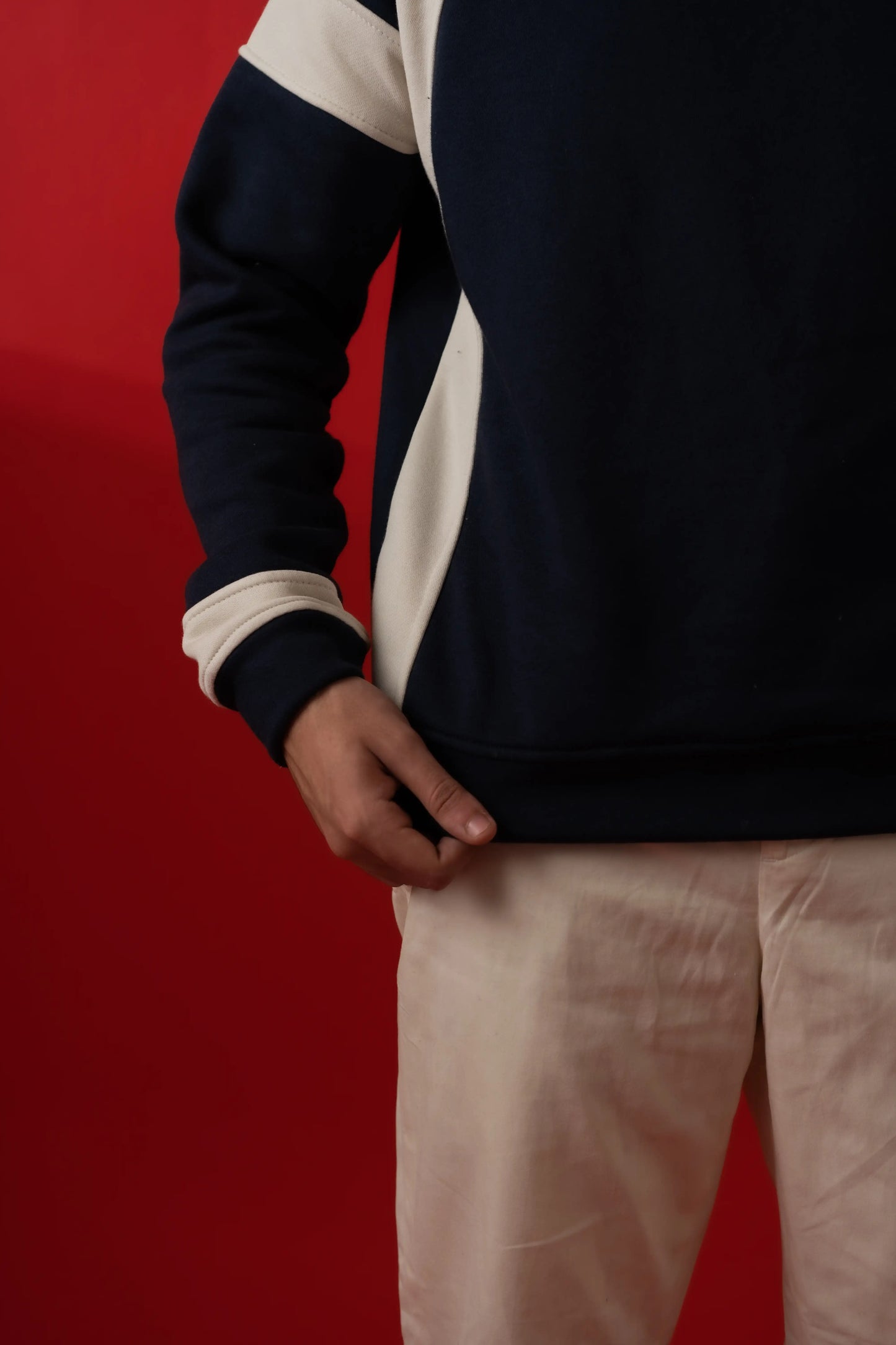 NAVY & WHITE PANEL SWEATSHIRT
