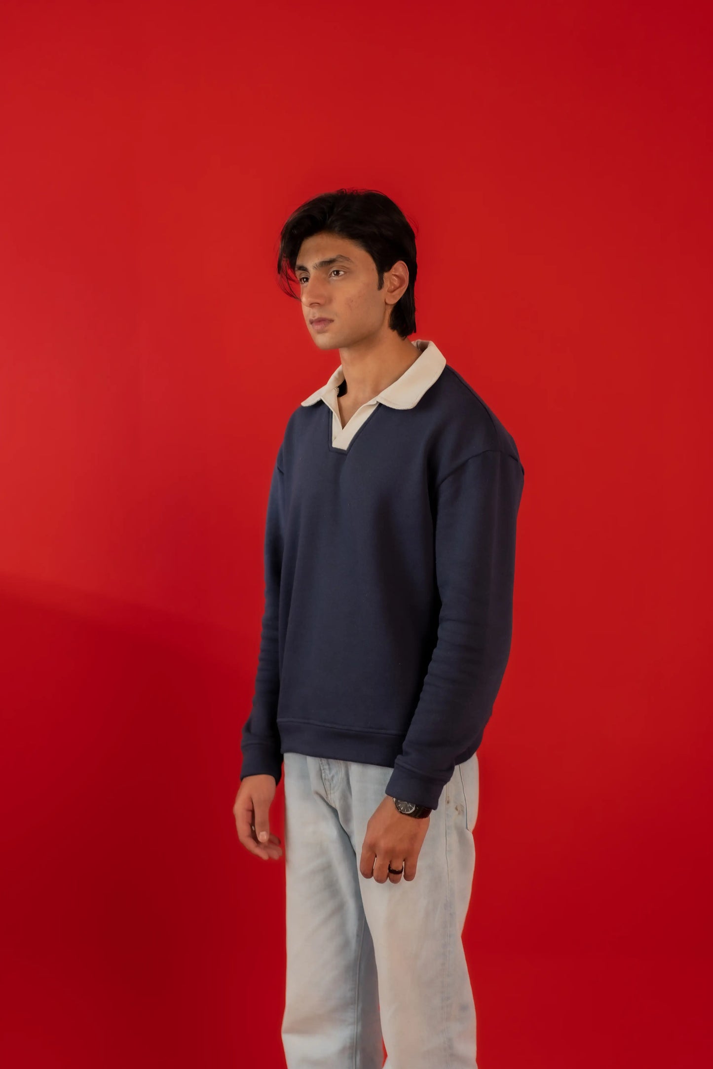 NAVY V-NEACK POLO