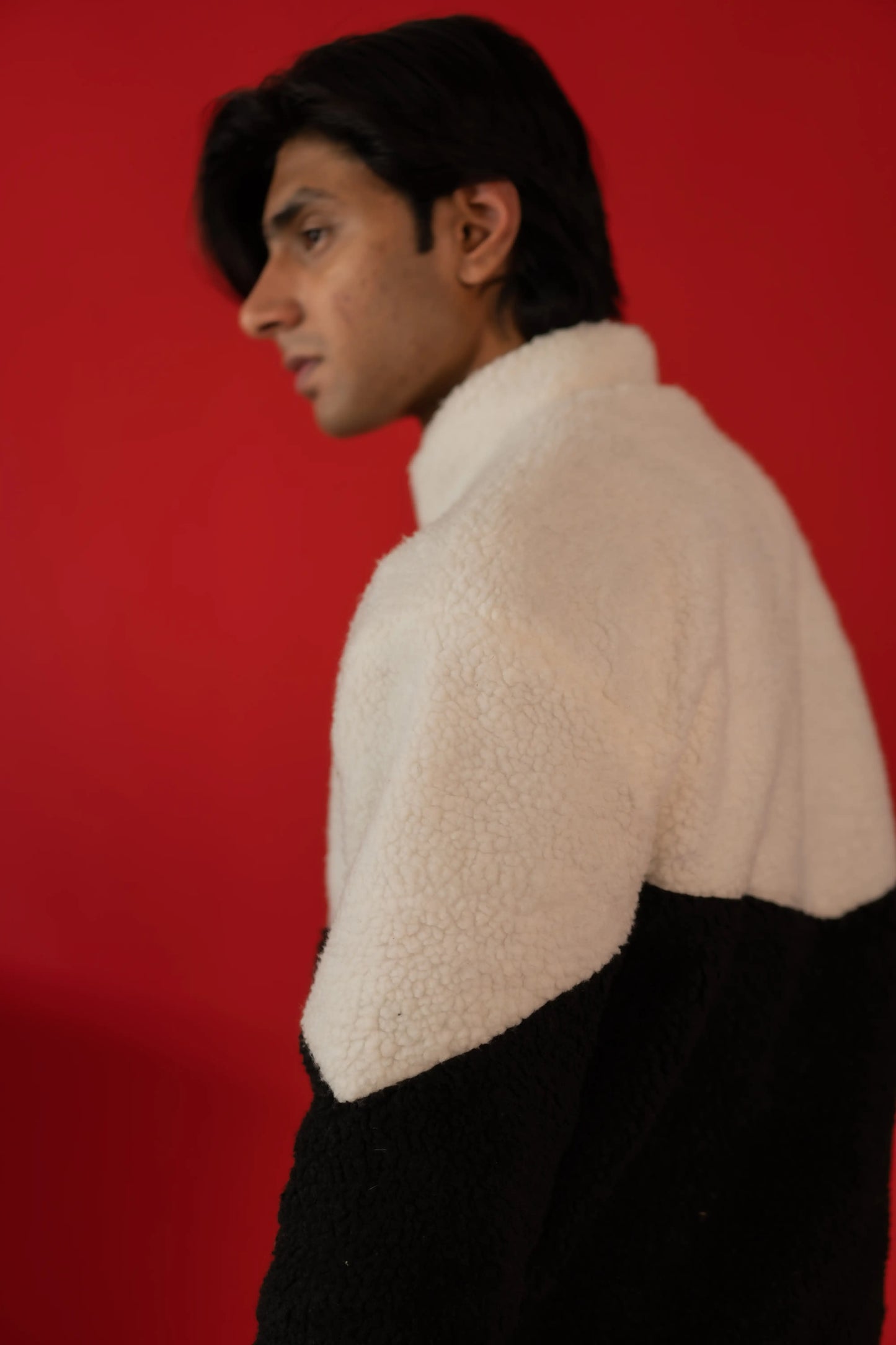 SHERPA FUR HALF ZIP WHITE & UPPER BLACK