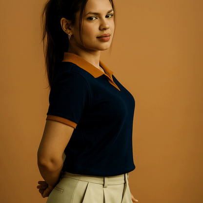 Scream DualTone Chic Shirt – Midnight Navy x Rust (Women) Description: