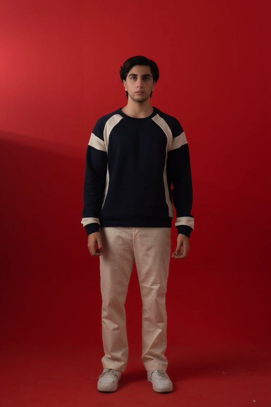 NAVY & WHITE PANEL SWEATSHIRT
