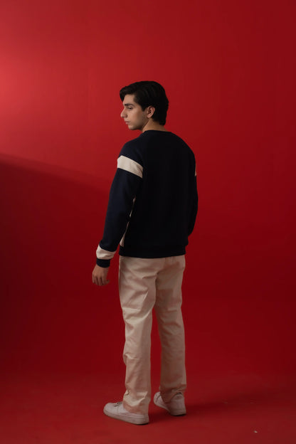 NAVY & WHITE PANEL SWEATSHIRT