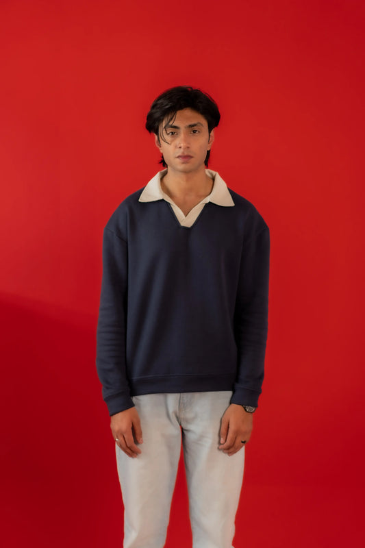 NAVY V-NEACK POLO