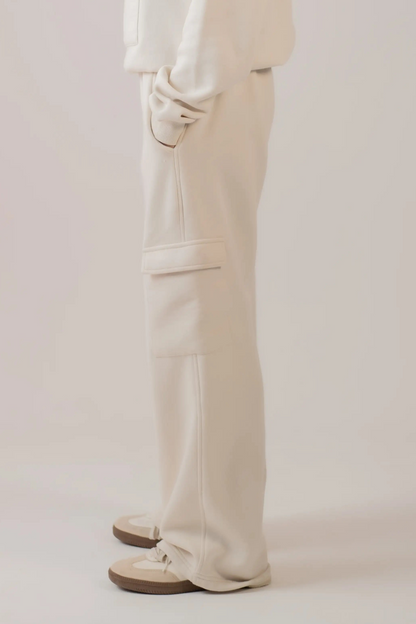 BUTTER SOFT FLEECE STRAIGHT FIT WHITE TROUSER